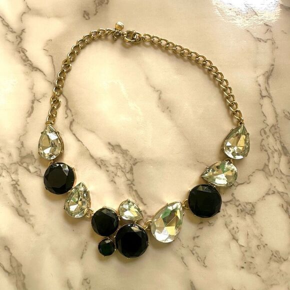 J.Crew black and rhinestone gold tone statement necklace - Picture 6 of 9